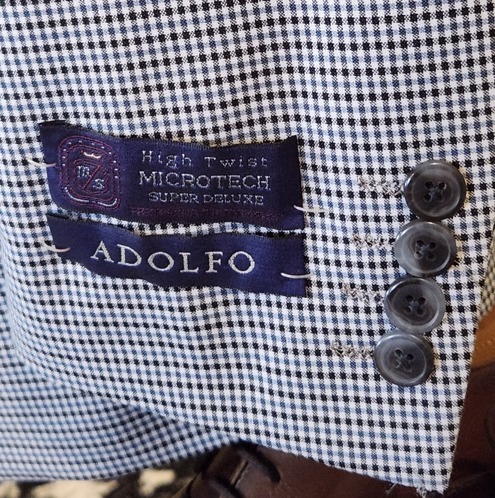 ADOLFO Sky Blue Layered Check Wool Sport Coat 38S - Picture 3 of 10